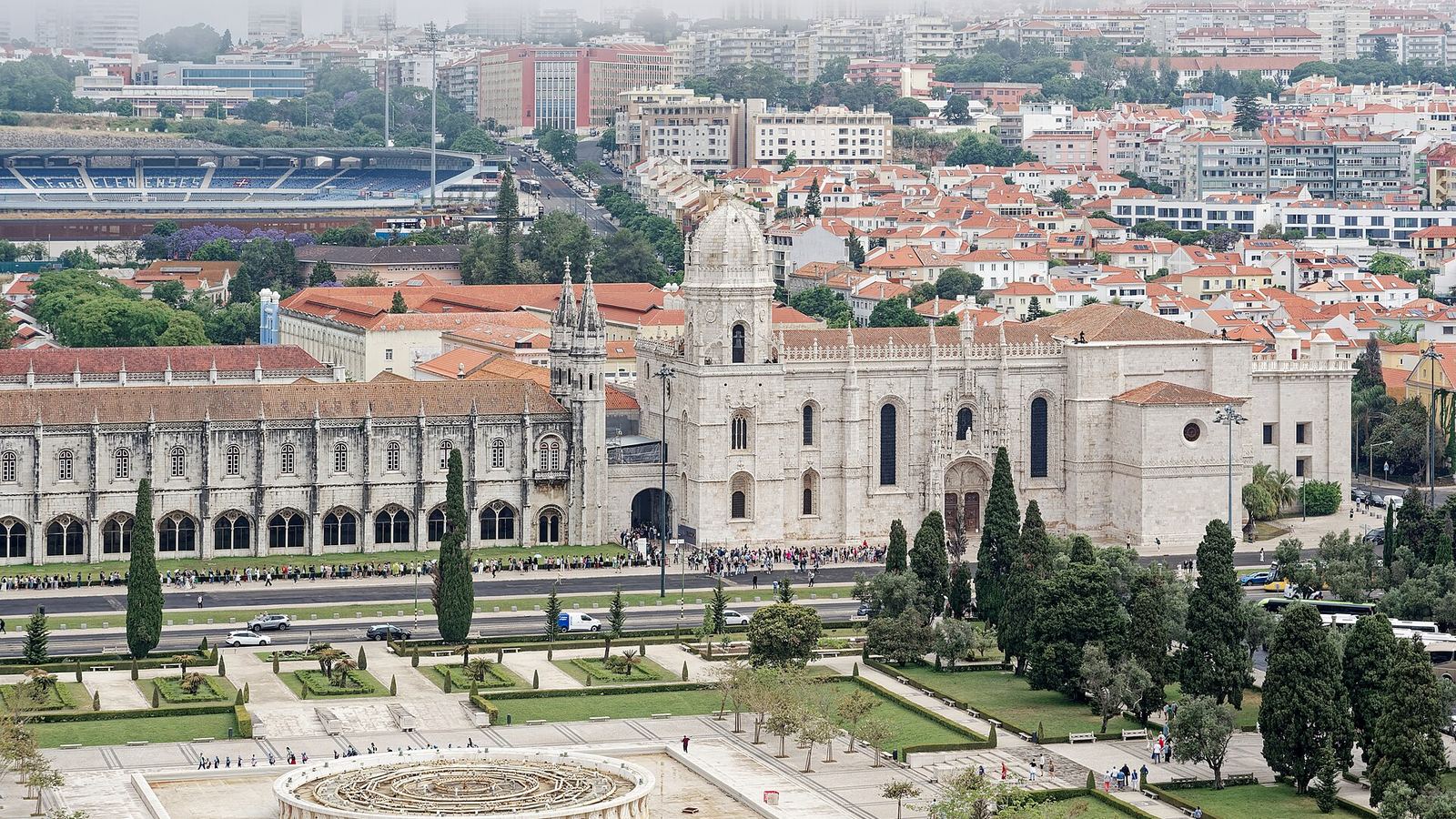 The Jerónimos Monastery and Praça do Império from above